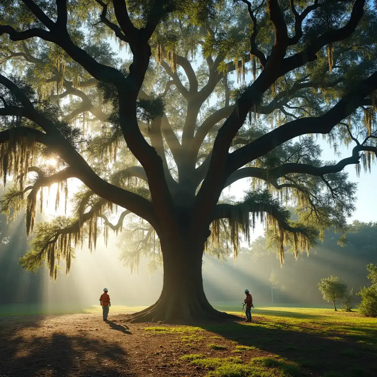 Mature southern live oak with spreading limbs and Spanish moss in St. Augustine, Florida