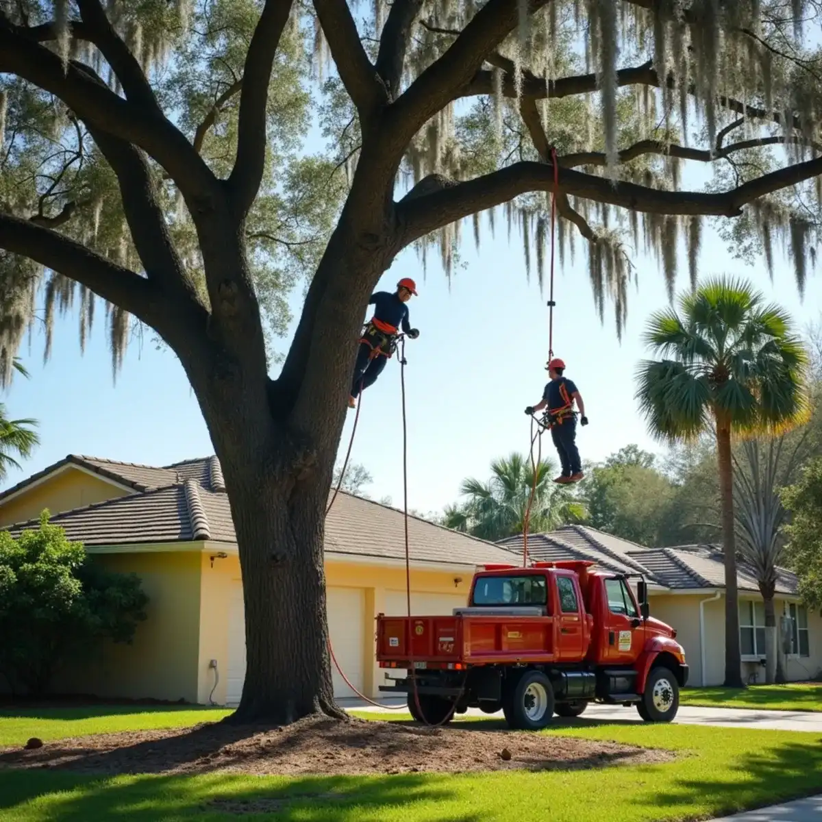 Have Faith Trees crew removing a large oak at a home in St. Augustine, Florida