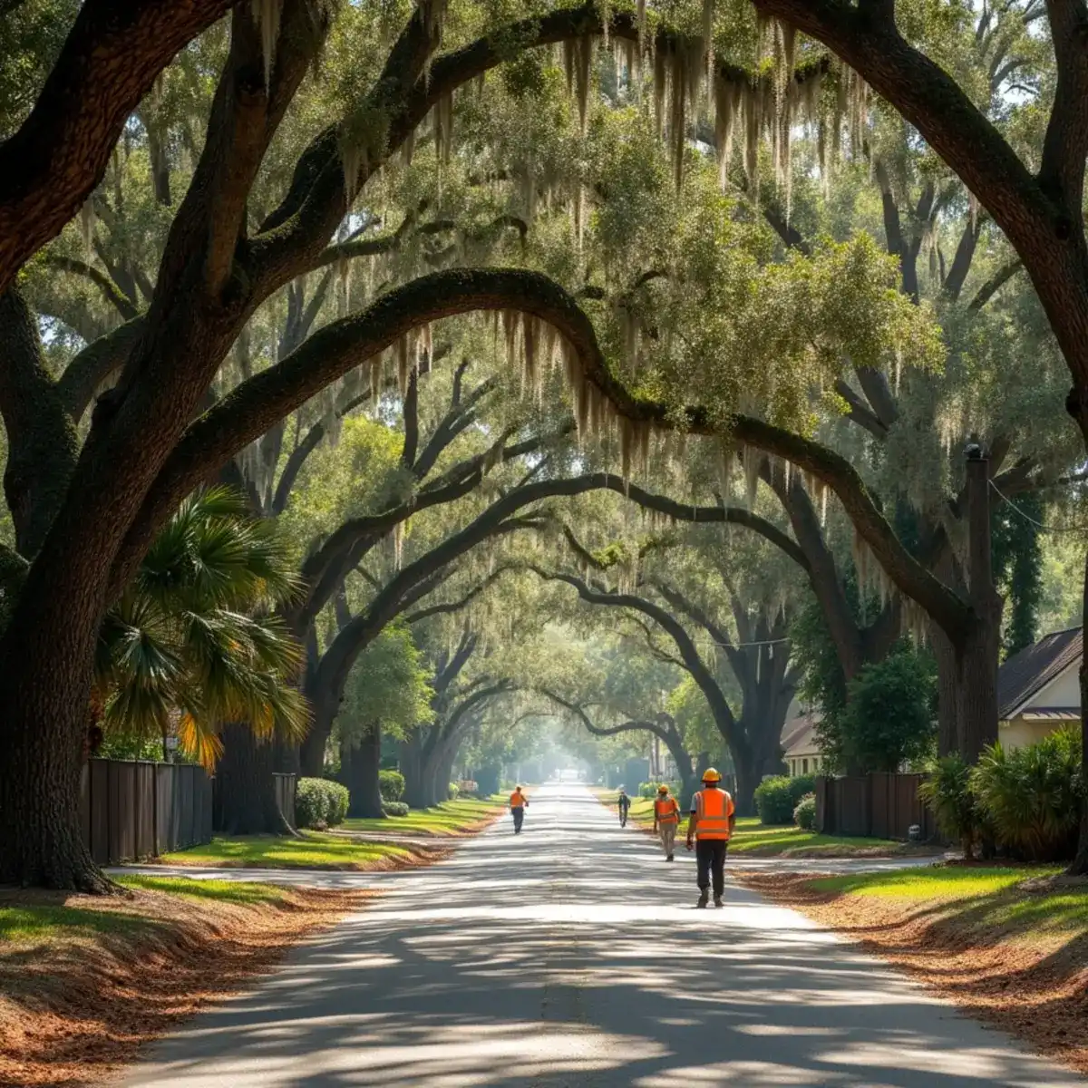 Live oak canopy over a residential street in St. Johns County, Florida