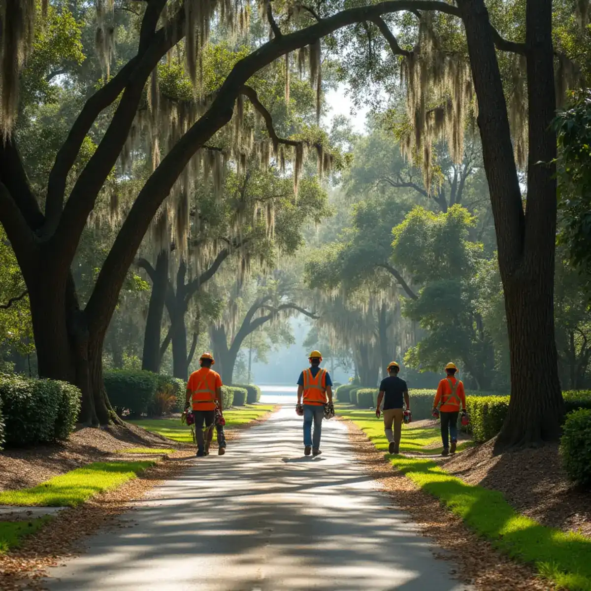 Tree service crew working on mature canopy in Fruit Cove, FL