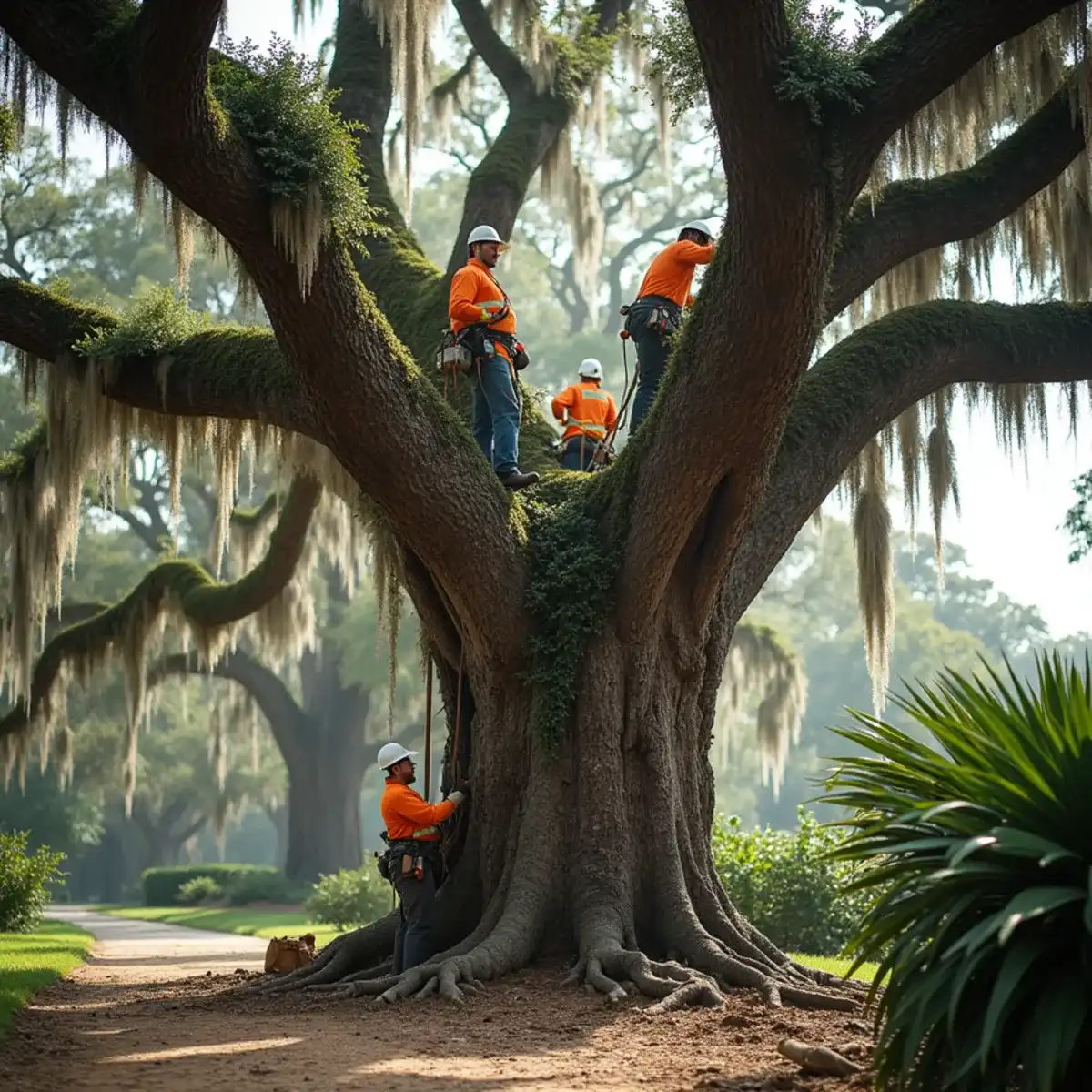 Tree service crew working on mature canopy in Mandarin, FL
