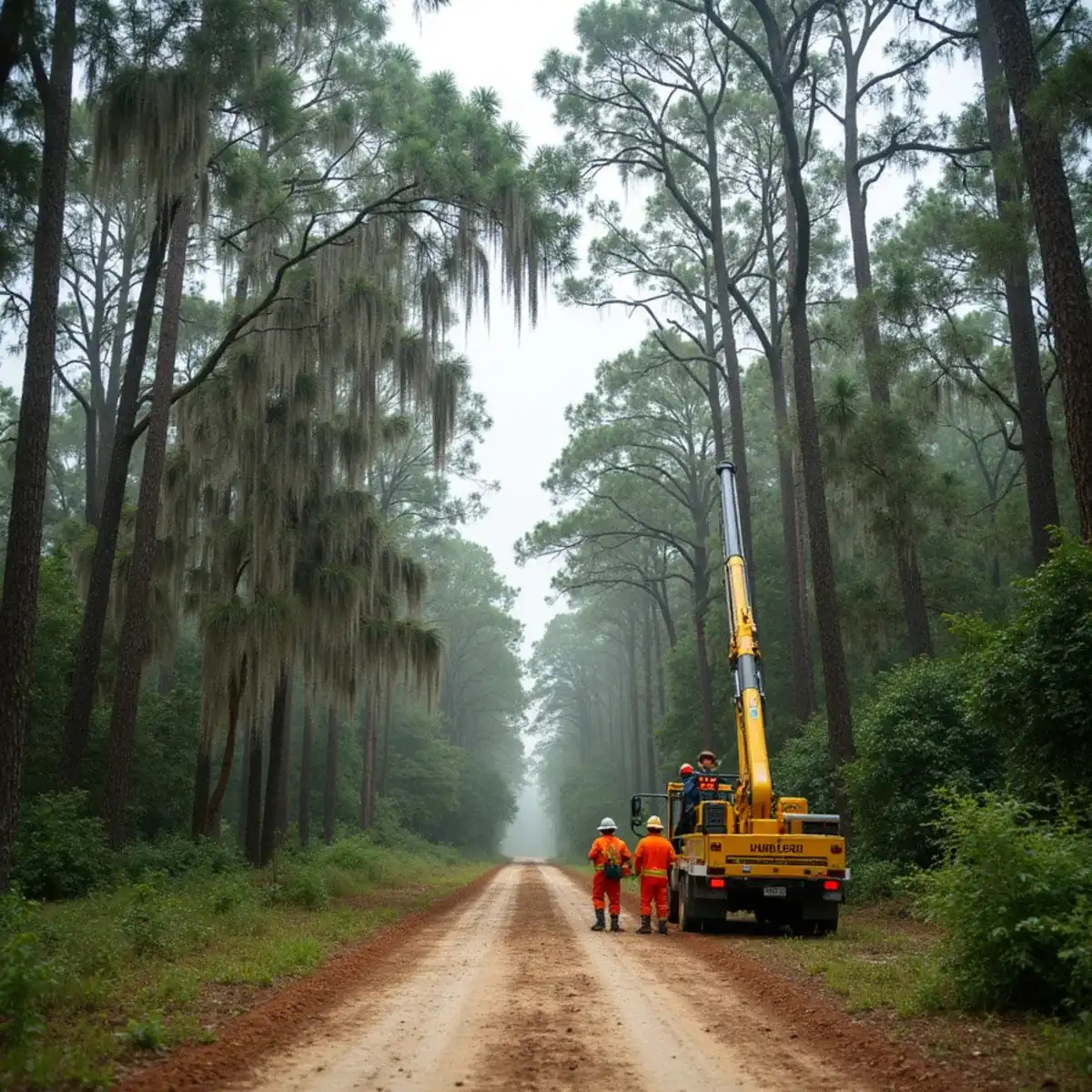 Tree service crew working on mature canopy in Middleburg, FL