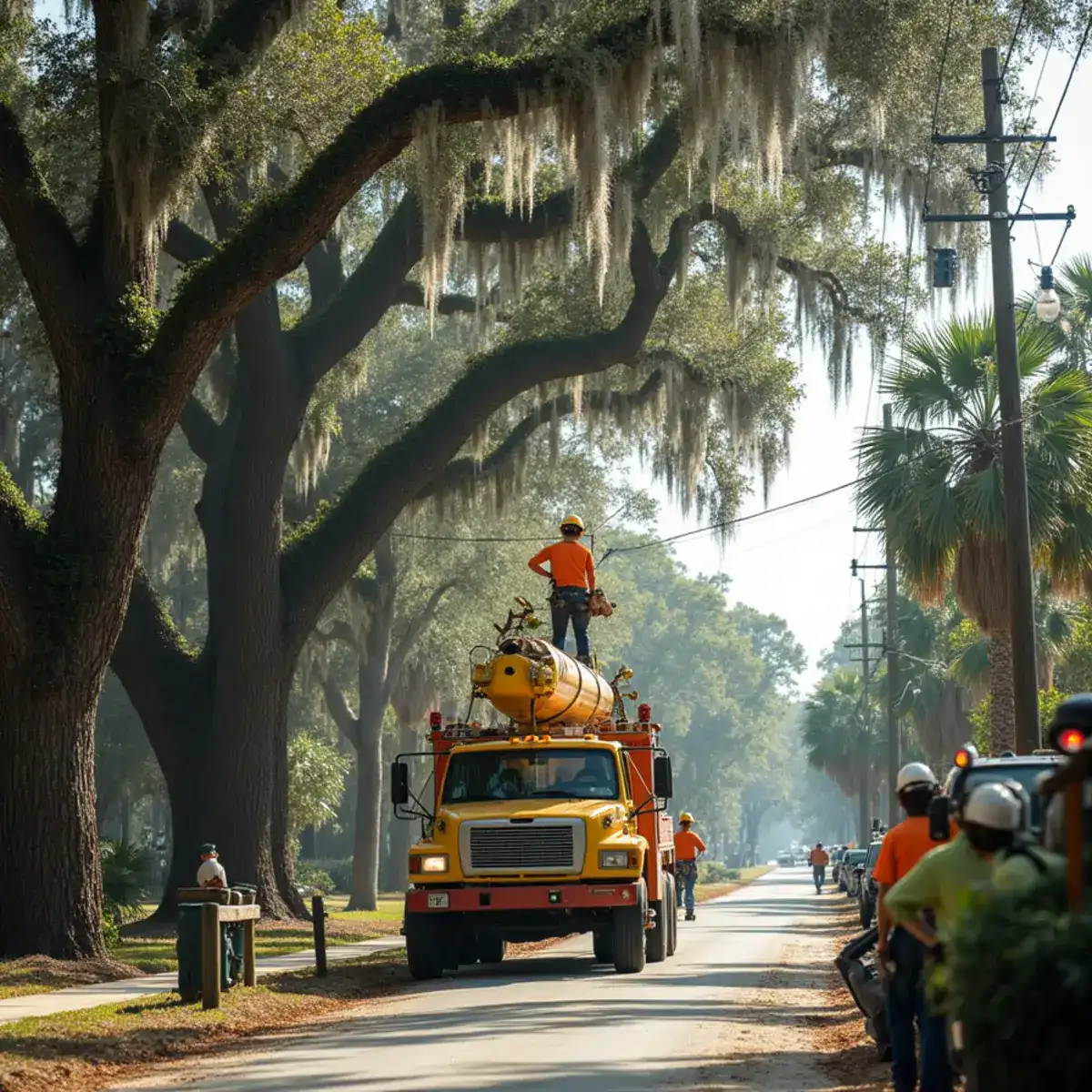 Tree service crew working on mature canopy in Palatka, FL
