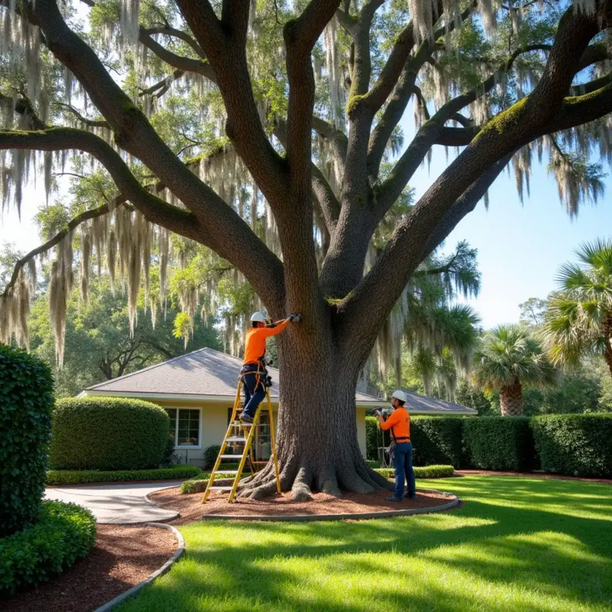 Tree service crew working on mature canopy in Ponte Vedra Beach, FL