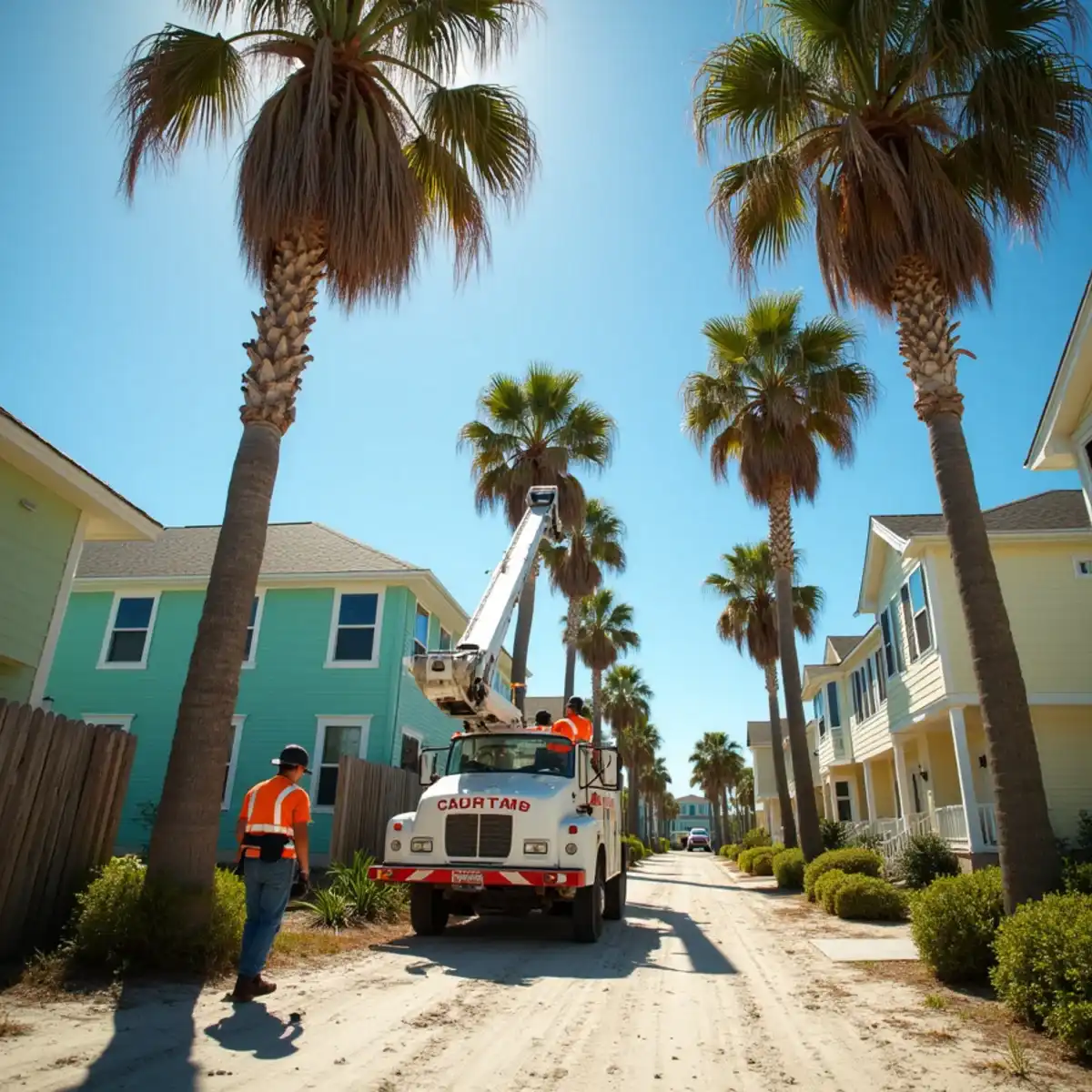 Tree service crew working on mature canopy in St. Augustine Beach, FL