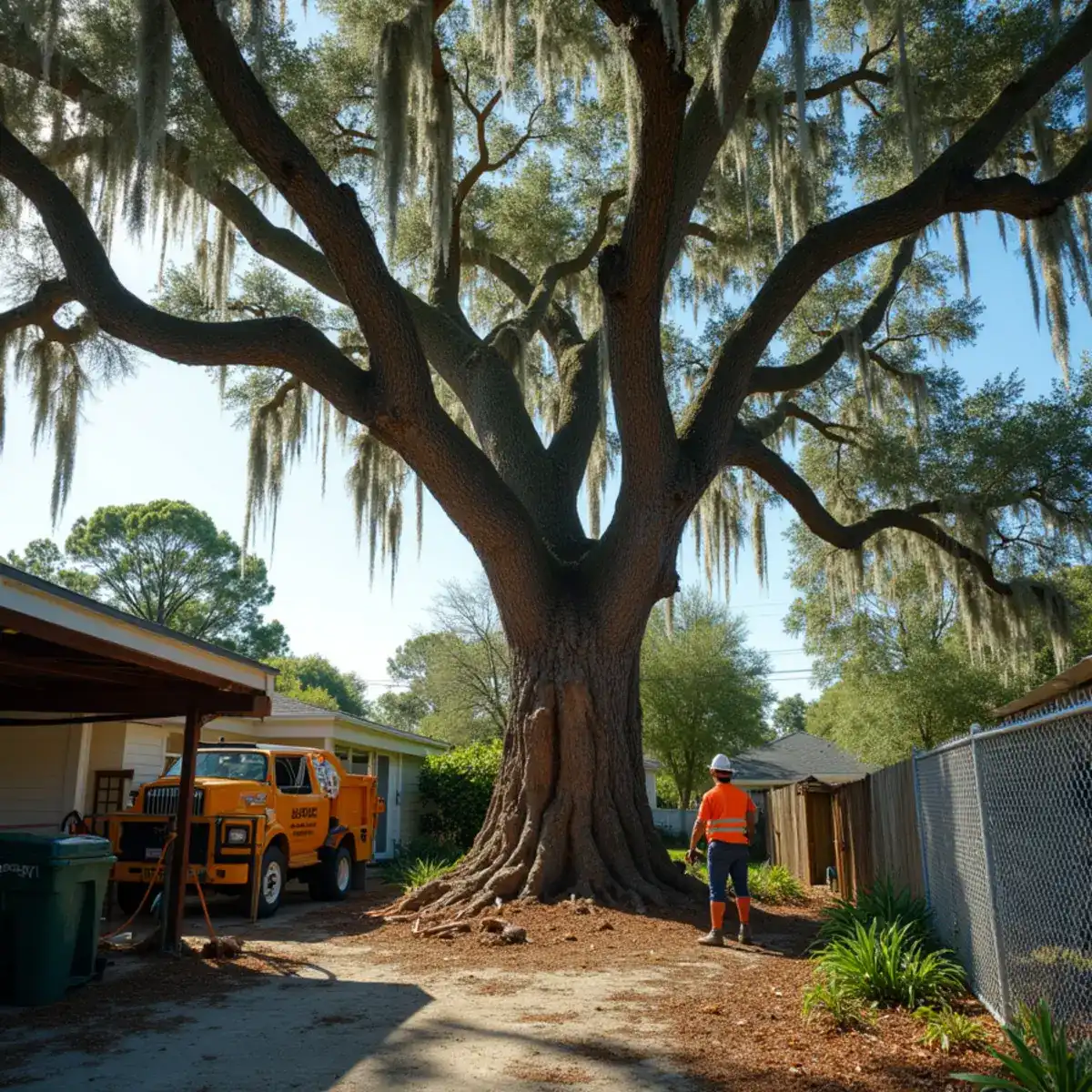 Tree service crew working on mature canopy in St. Augustine South, FL