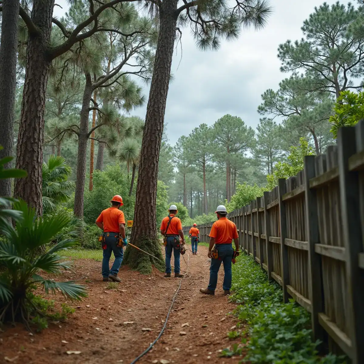 Tree service crew working on mature canopy in St. Johns, FL