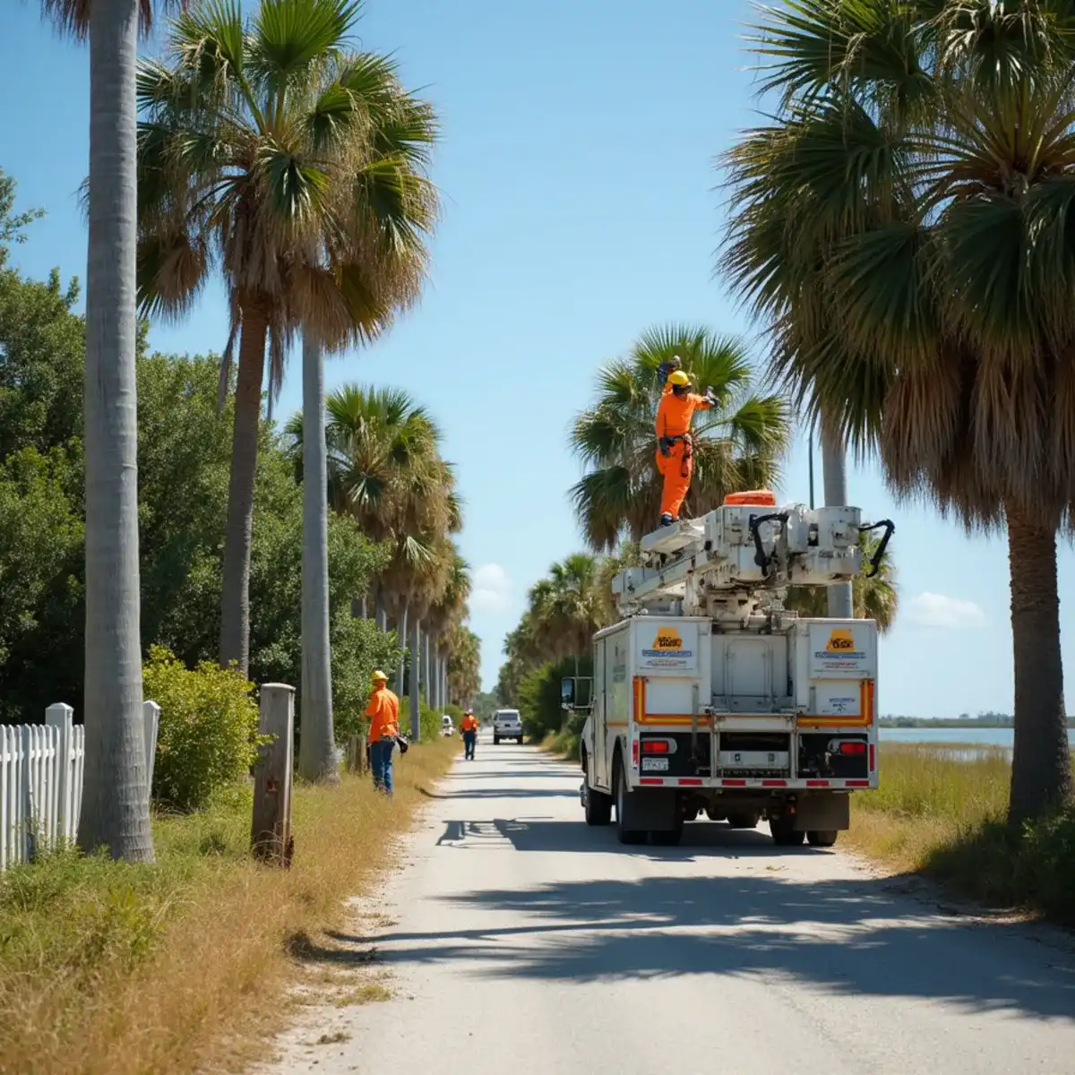 Tree service crew working on mature canopy in Vilano Beach, FL