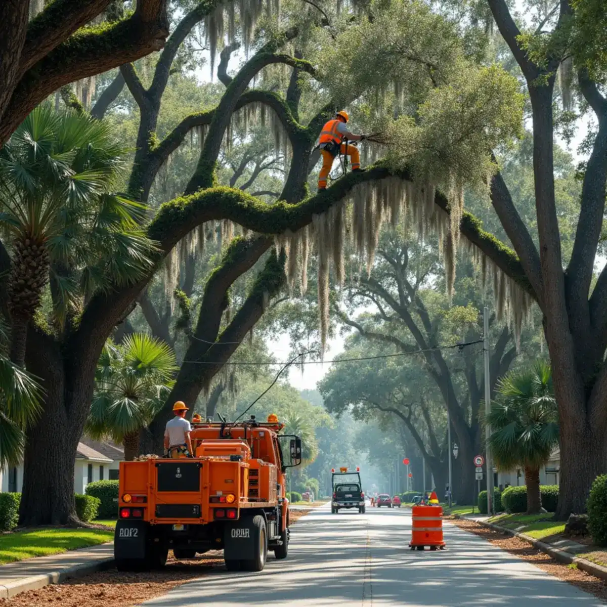 Have Faith Trees crew working on a large oak canopy in St. Augustine, Florida