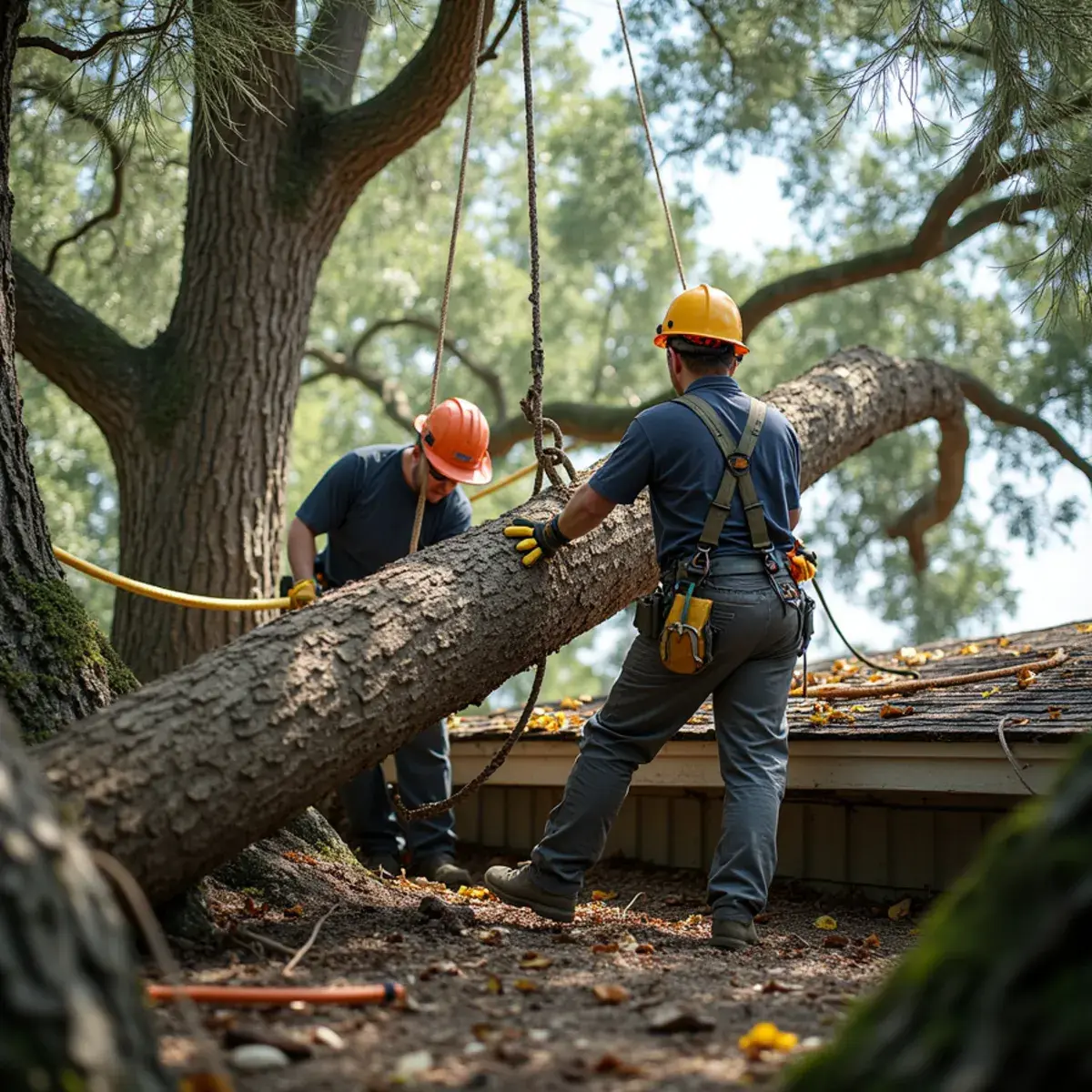 Crew relieving the load, tree fell on house what to do