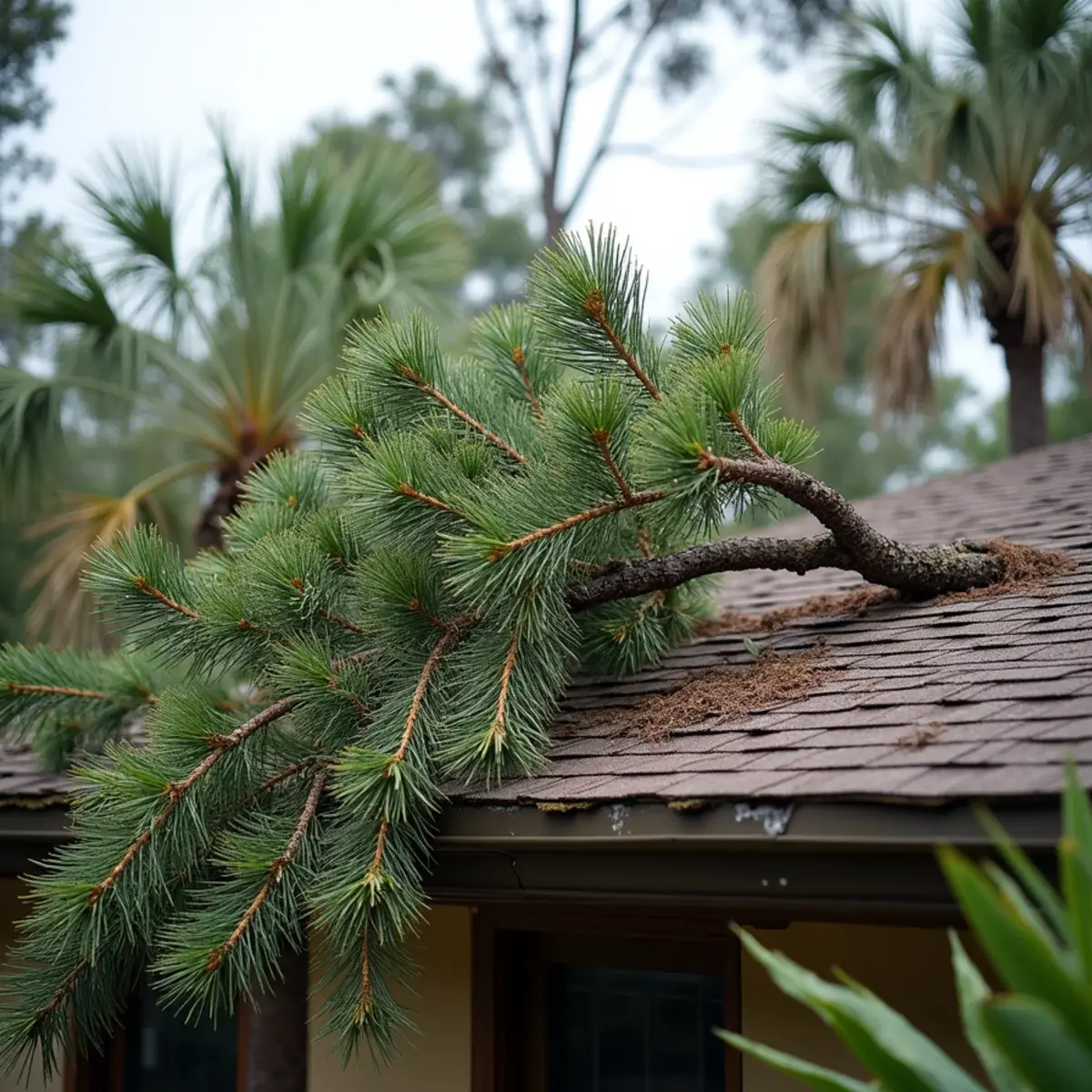 Pine across roof, emergency & storm damage tree service in St. Augustine, FL