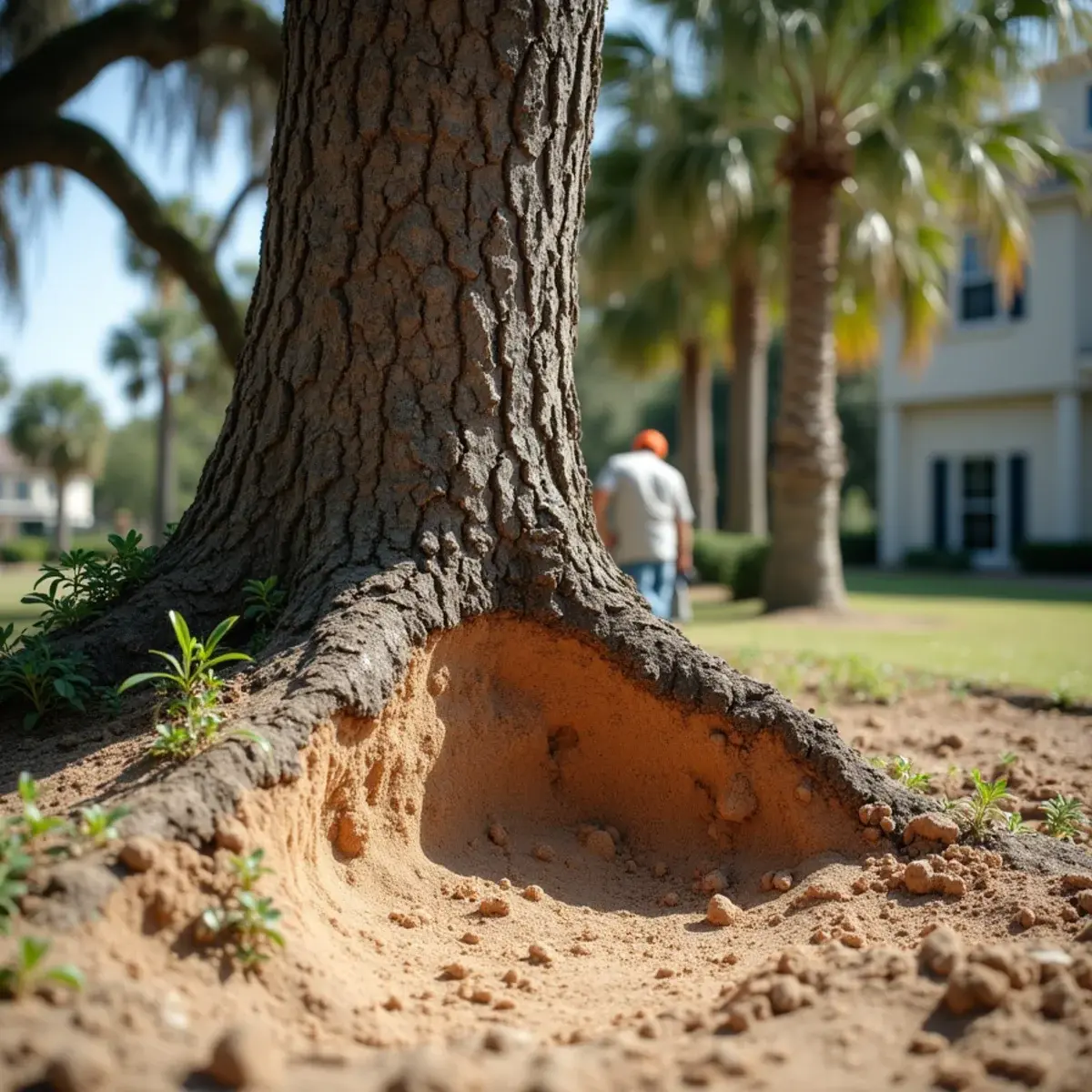 Undercut root plate after overwash, tree service in Flagler Beach, FL