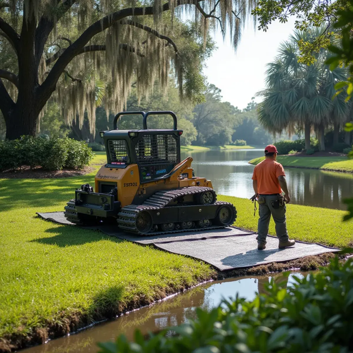Equipment mats on soft ground, tree service in Fleming Island, FL