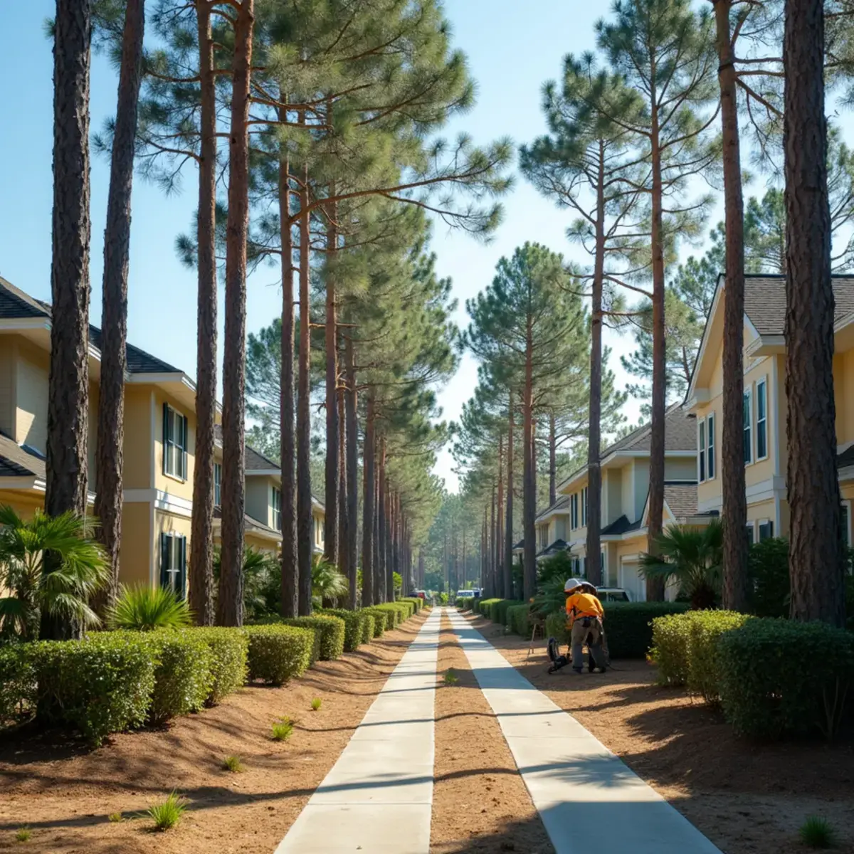 Remnant pines between homes, tree service in Nocatee, FL
