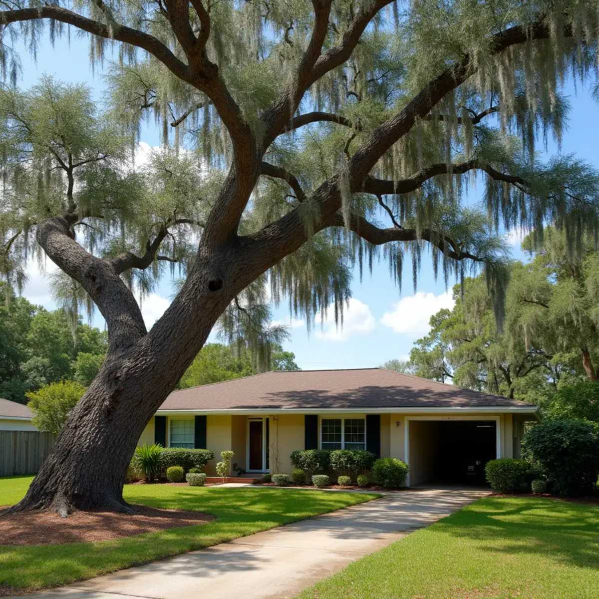 Laurel oak over ranch home, tree service in St. Augustine South, FL