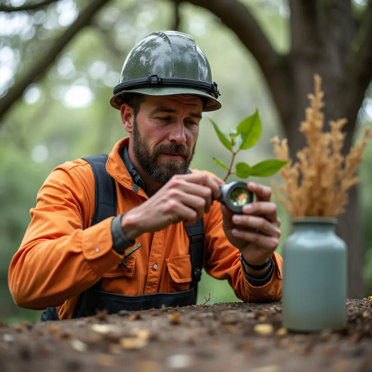 Arborist with hand lens, tree disease & pest treatment in St. Augustine, FL