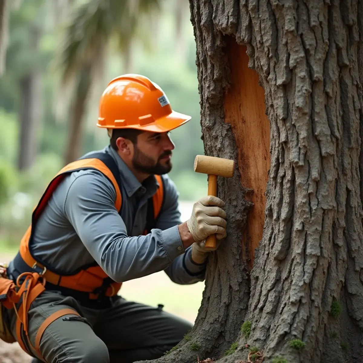 Sounding trunk for decay, tree health & risk assessment in St. Augustine, FL