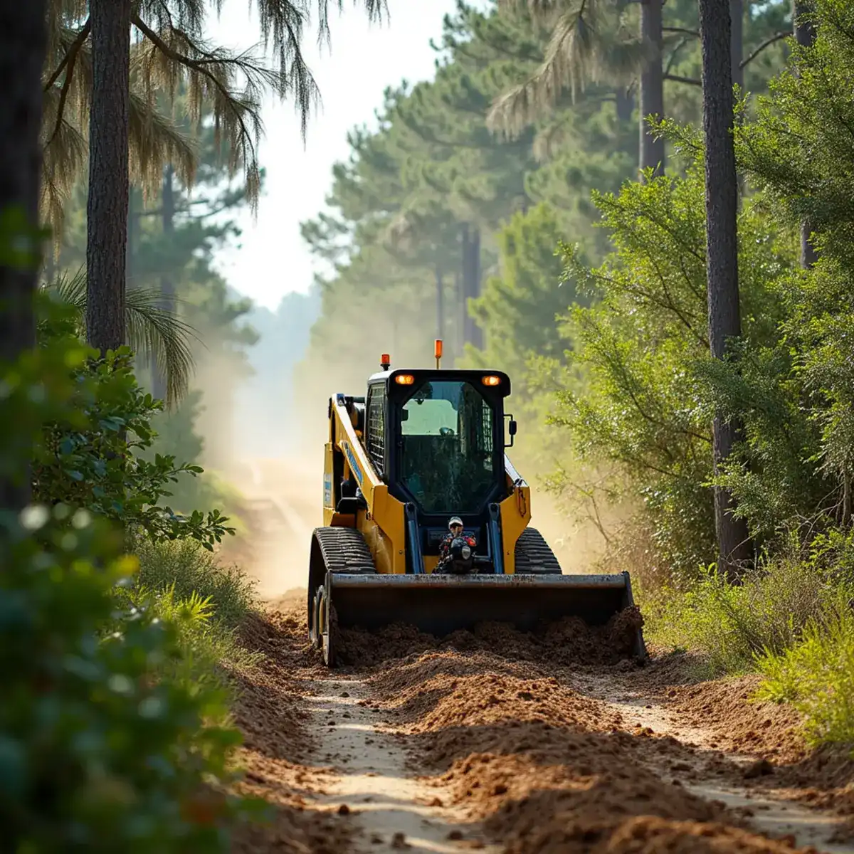 Crew clearing brush and small trees from an overgrown lot in St. Johns County, FL