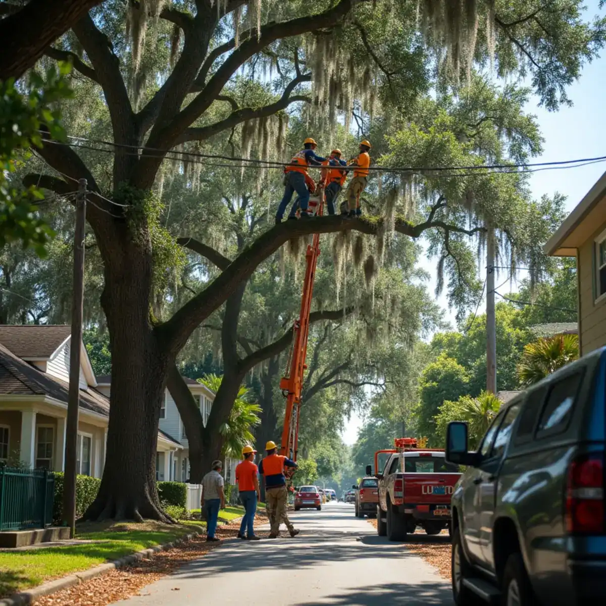 Tree service crew working on mature canopy in Jacksonville, FL