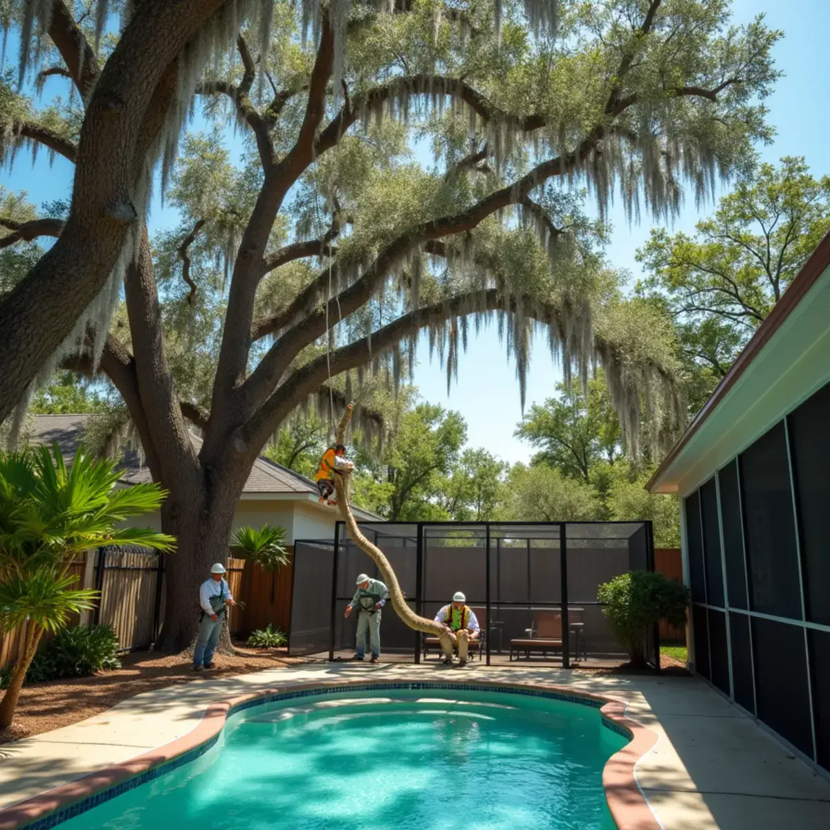 Rigging over pool cage, tree service in Orange Park, FL