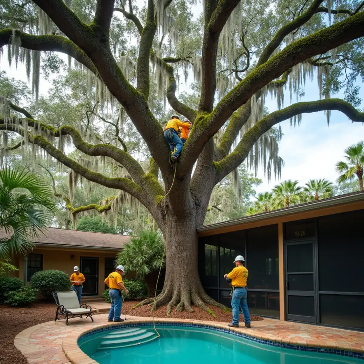 Tree service crew working on mature canopy in Orange Park, FL